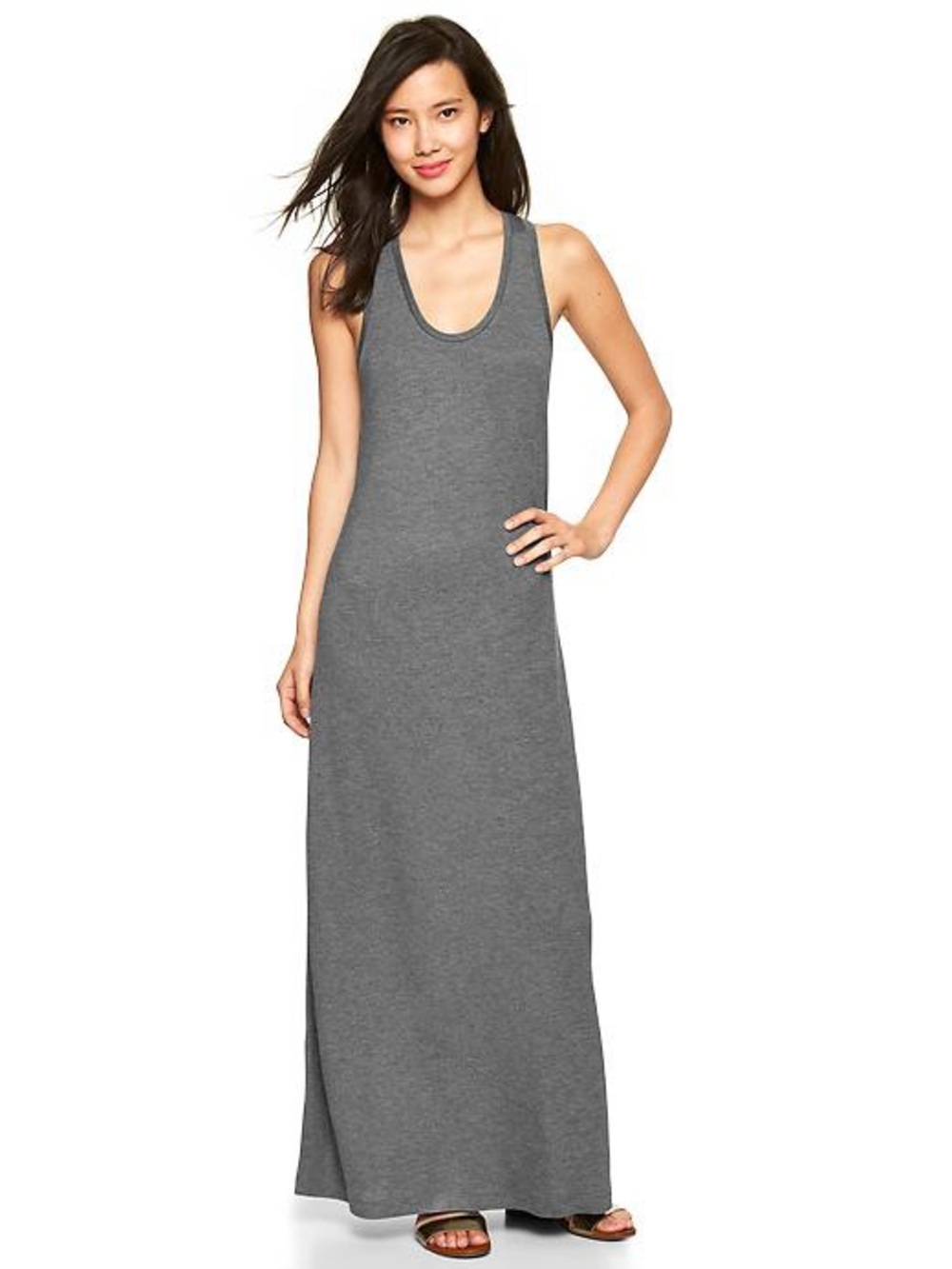 Gap Sz M Charcoal Grey Knit Twist- Back Maxi Dress $80 MSRP